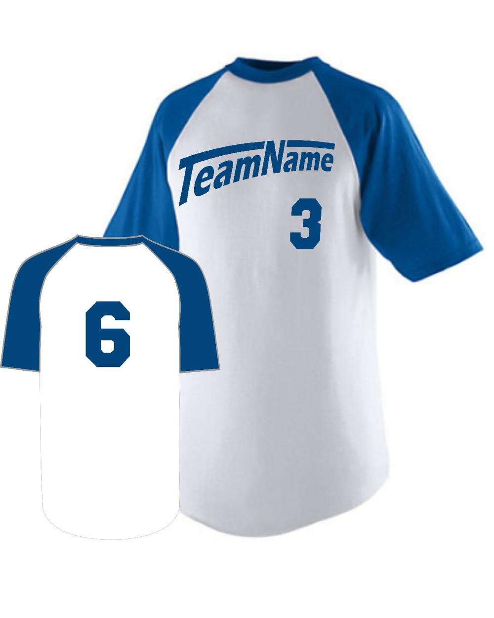 Augusta Youth Raglan S/S Custom Baseball Jersey, color: White/Royal