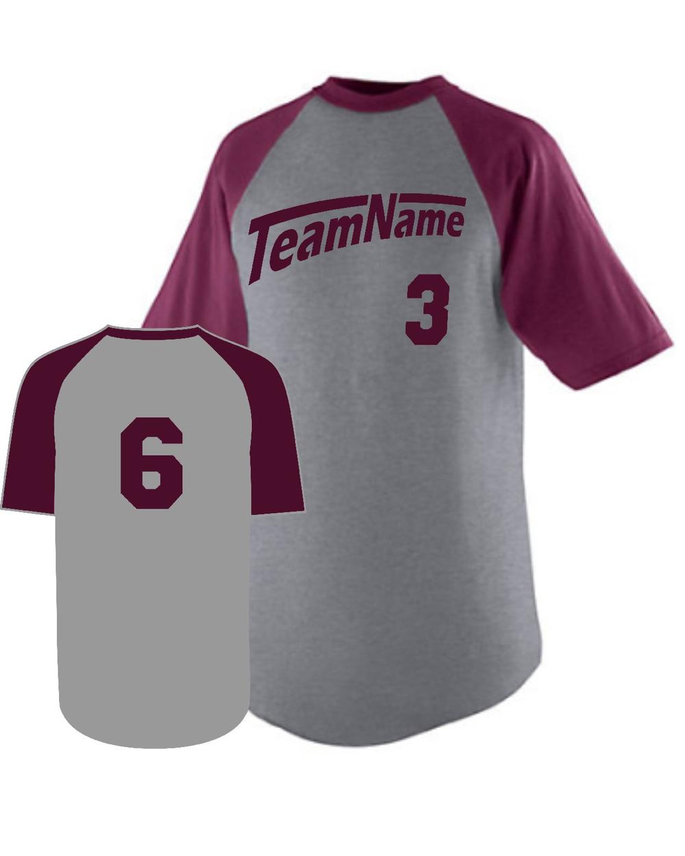 Augusta Youth Raglan S/S Custom Baseball Jersey, color: Athletic Heather/Maroon