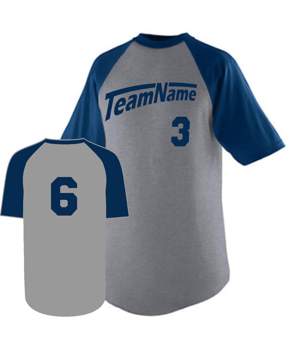 Augusta Raglan S/S Custom Baseball Jersey, color: Athletic Heather/Navy