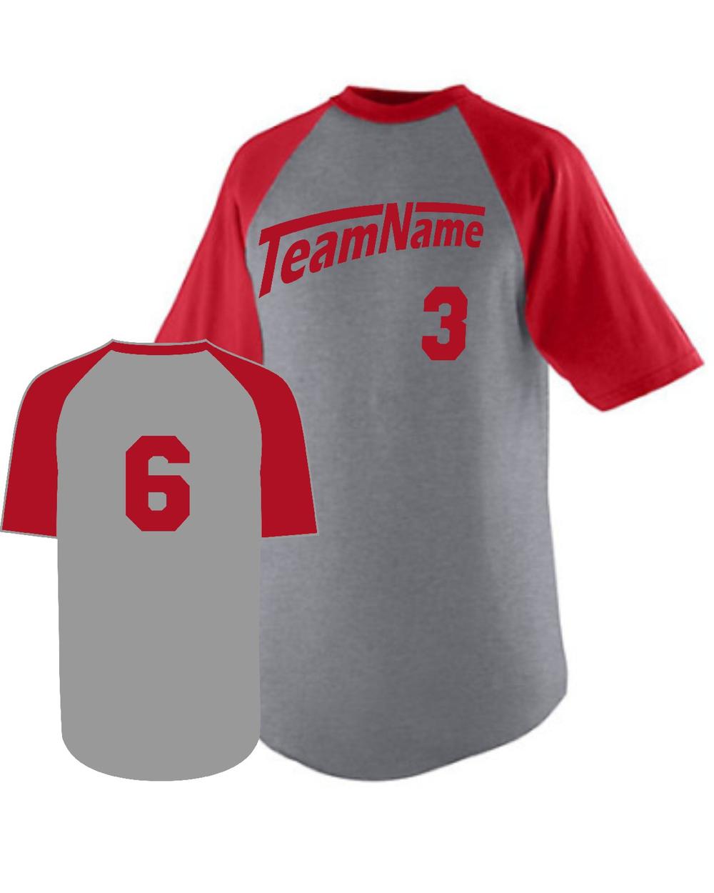 Augusta Raglan S/S Custom Baseball Jersey, color: Athletic Heather/Red