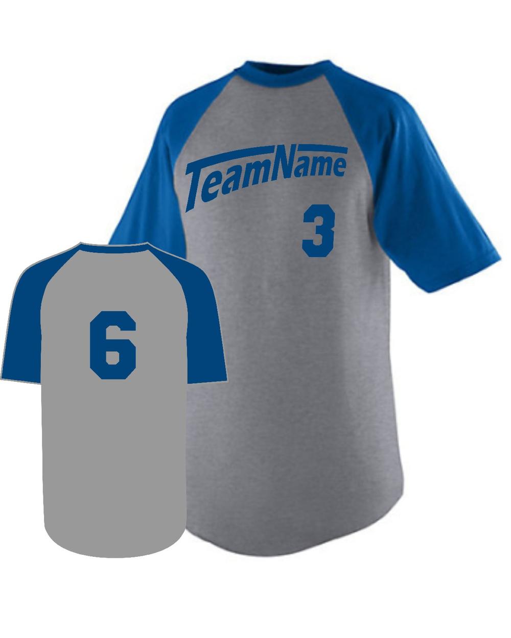 Augusta Raglan S/S Custom Baseball Jersey, color: Athletic Heather/Royal