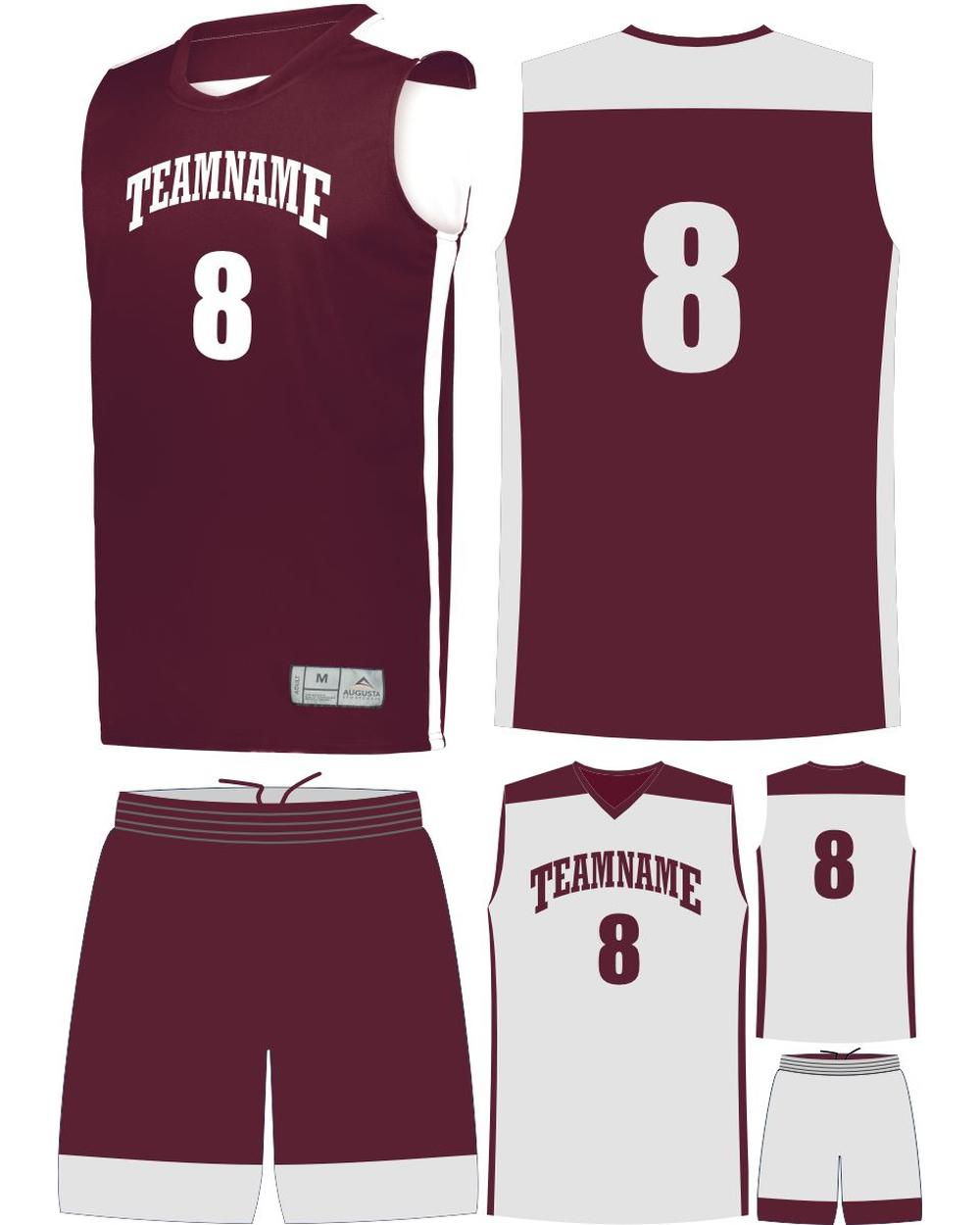 High 5 Custom Reversible Basketball Uniform, color: Maroon/White