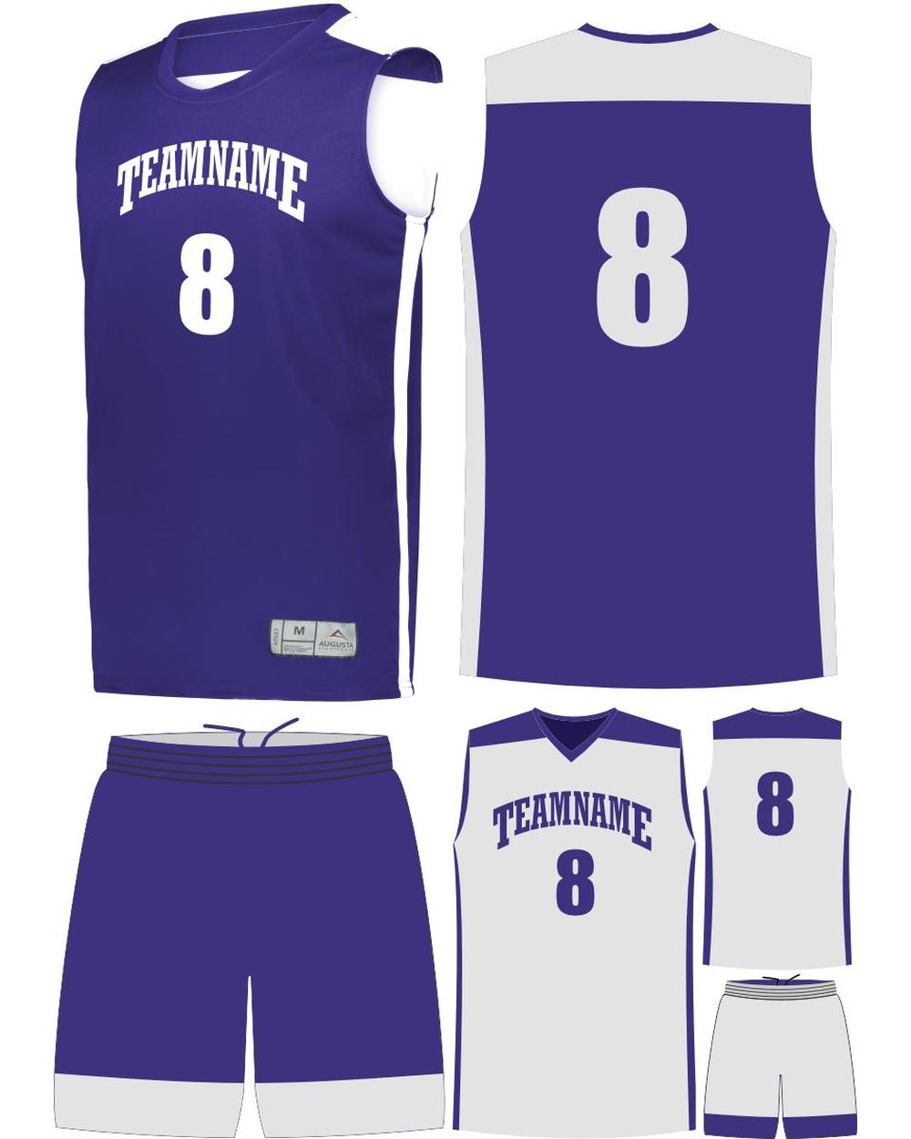 High 5 Custom Reversible Basketball Uniform, color: Purple/White