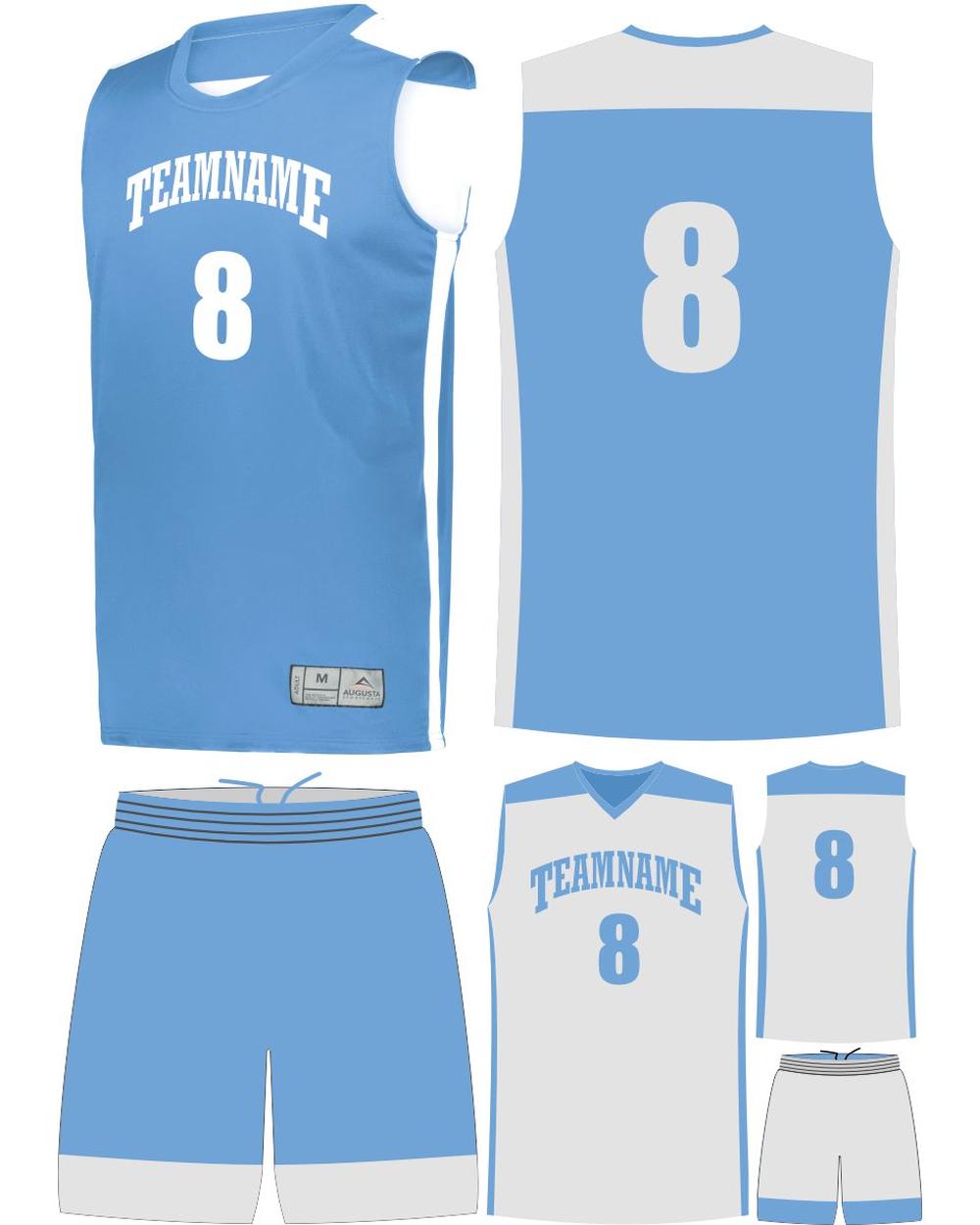 High 5 Custom Reversible Basketball Uniform, color: Columbia Blue/White
