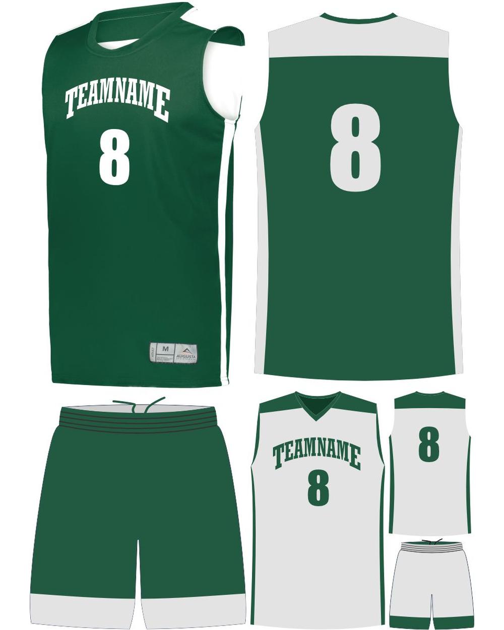 High 5 Custom Reversible Basketball Uniform, color: Dark Green/White