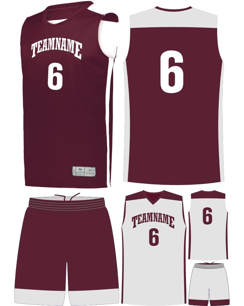 High 5 Youth Custom Reversible Basketball Uniform, color: Maroon/White