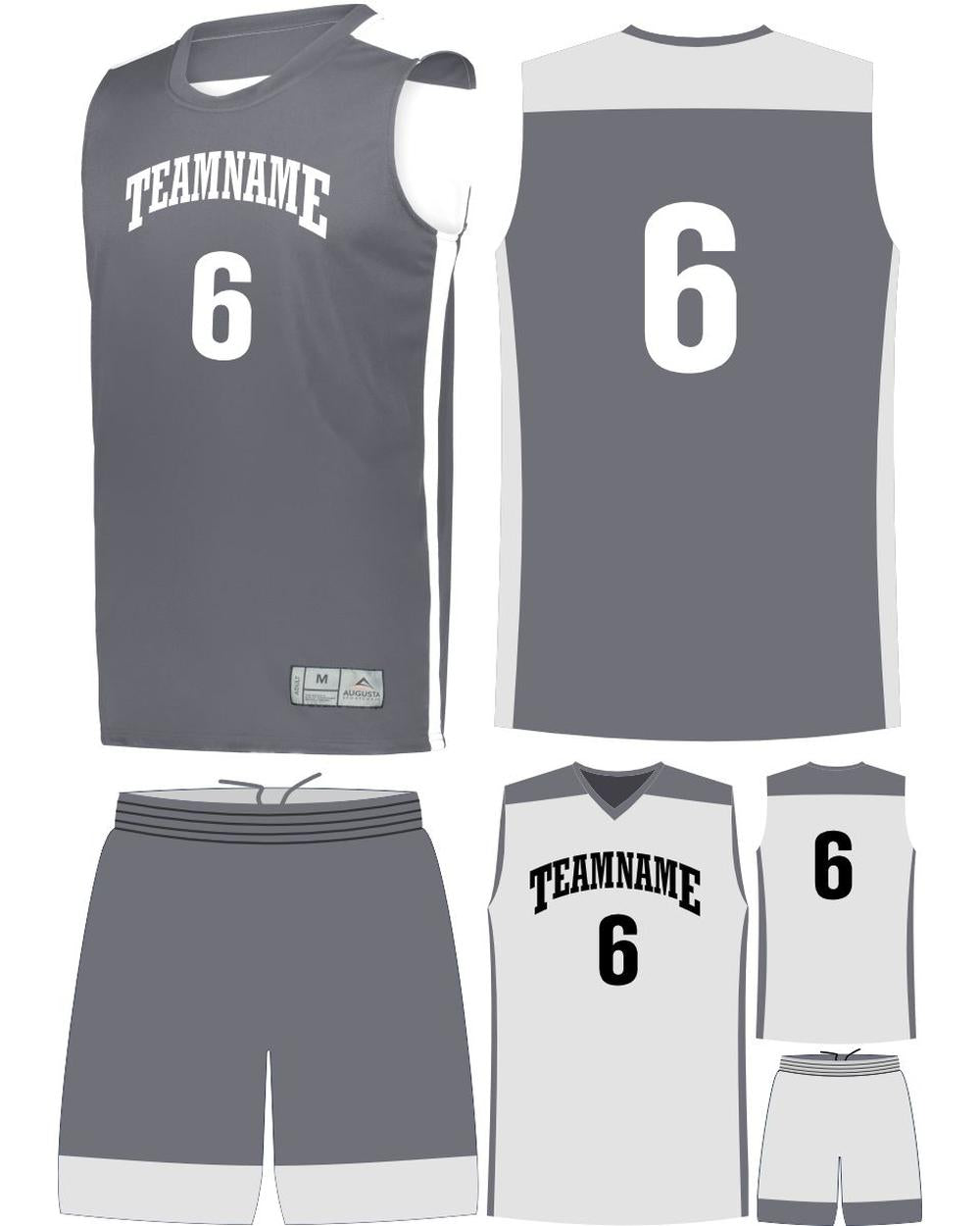 High 5 Custom Reversible Basketball Uniform, color: Graphite/White
