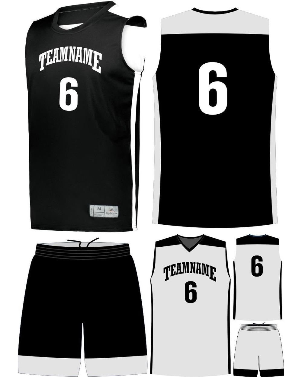 High 5 Custom Reversible Basketball Uniform, color: Black/White