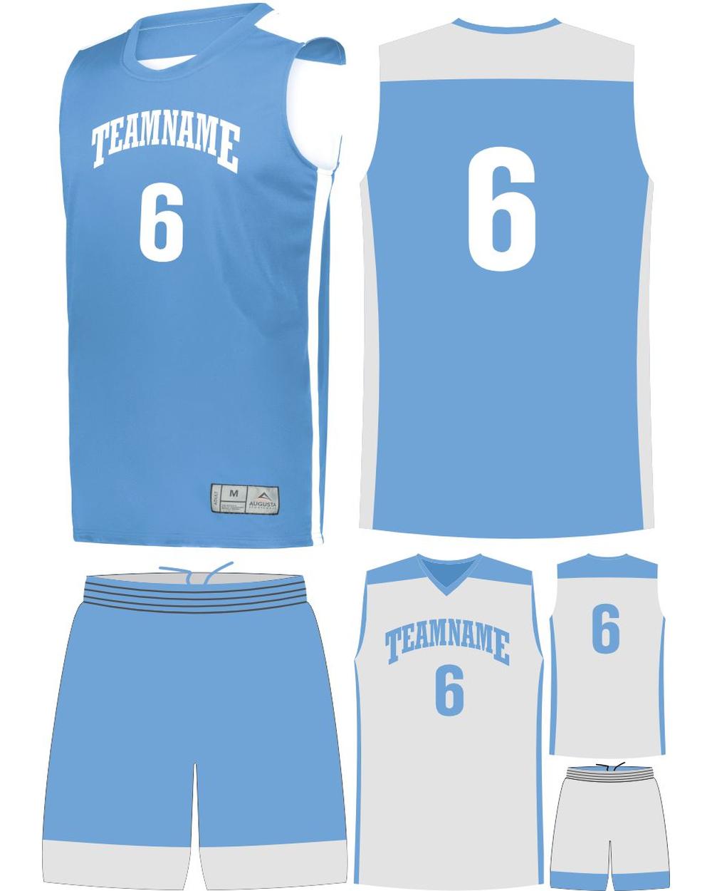 High 5 Custom Reversible Basketball Uniform, color: Columbia Blue/White