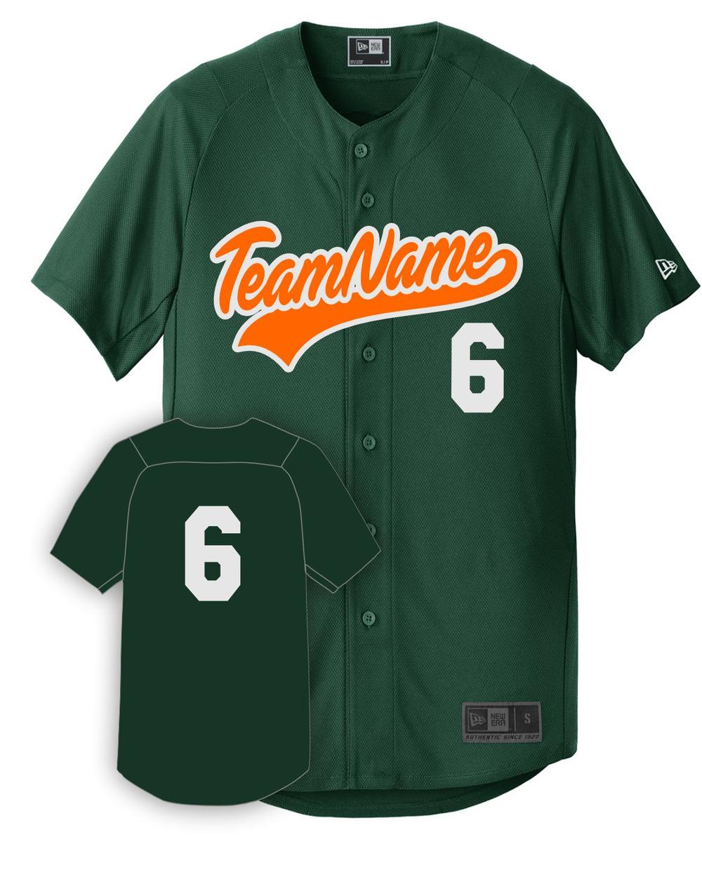 New Era Youth Diamond Full-Button Custom Baseball Jersey, color: Dark Green