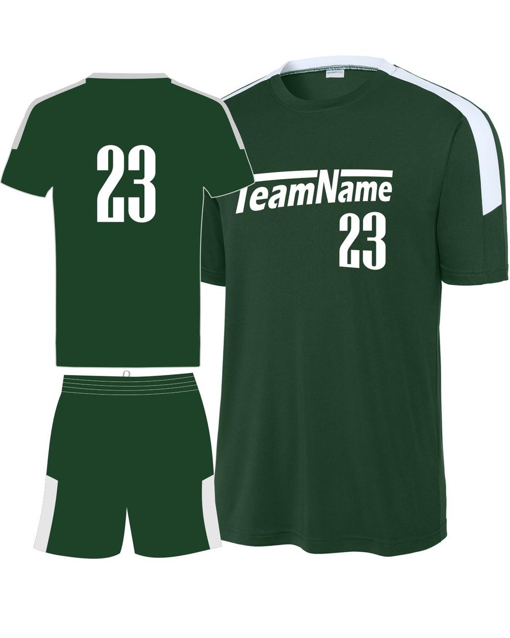 Sport-TEK Youth Competitor United Custom Cross-Training Uniform, color: Forest Green/White