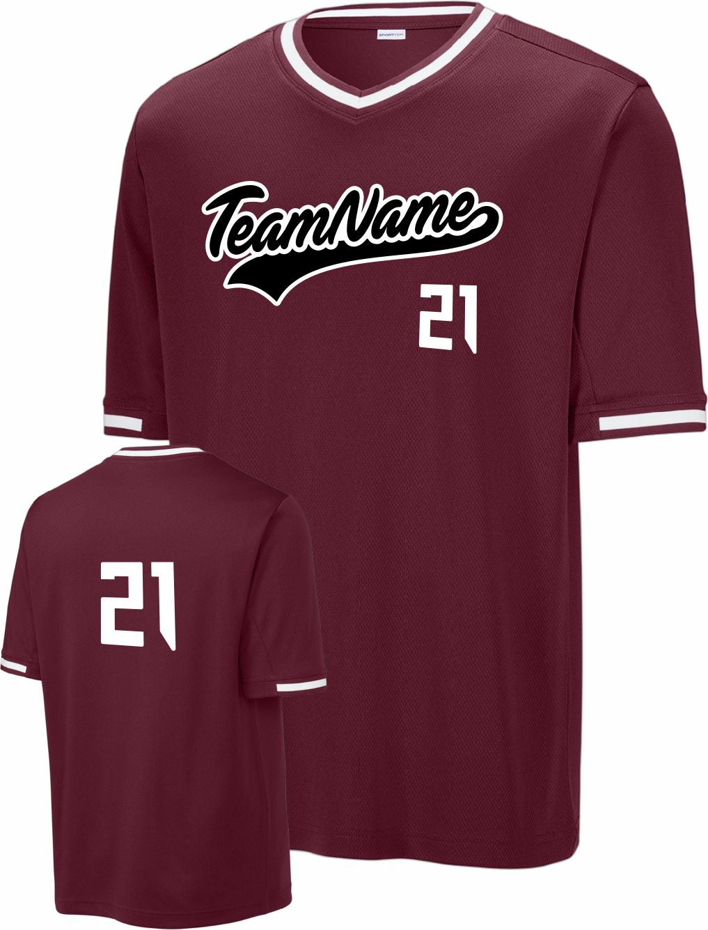 Sport-TEK Tough Mesh V-Neck Custom Baseball Jersey, color: Maroon