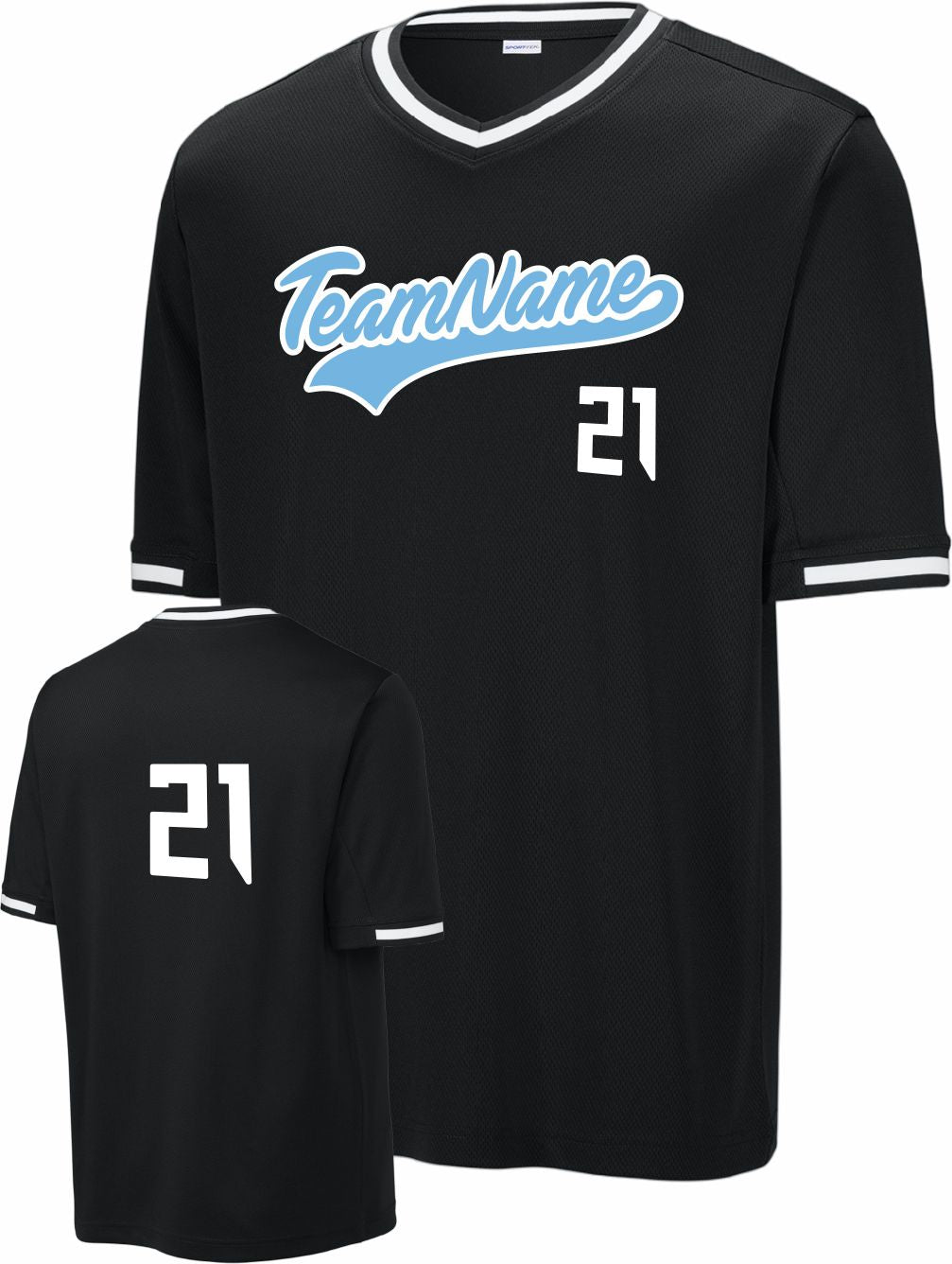 Sport-TEK Tough Mesh V-Neck Custom Baseball Jersey, color: Black