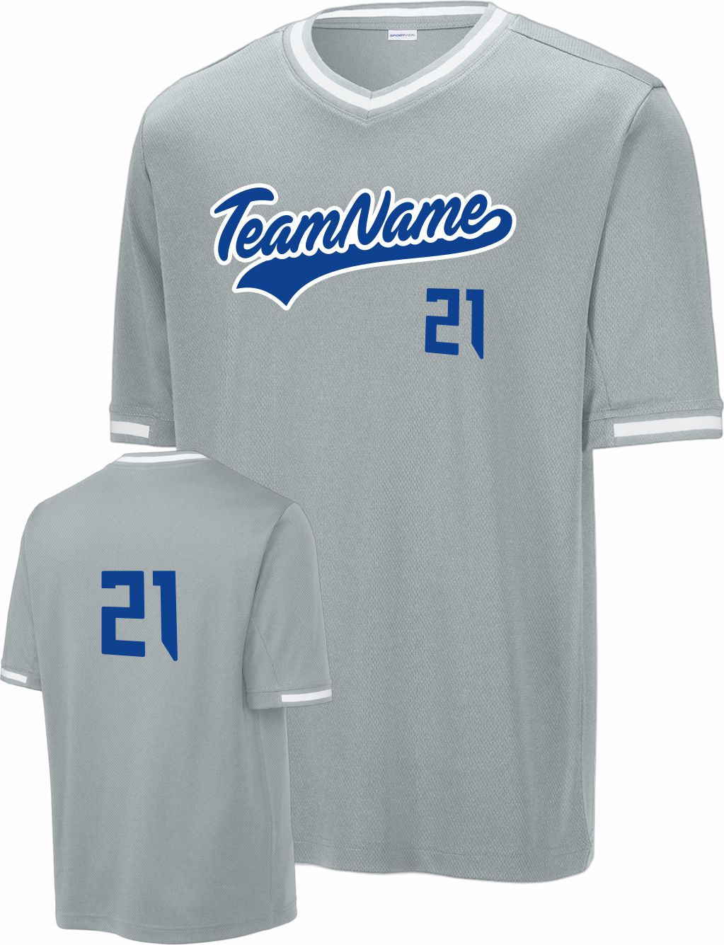 Sport-TEK Tough Mesh V-Neck Custom Baseball Jersey, color: Silver