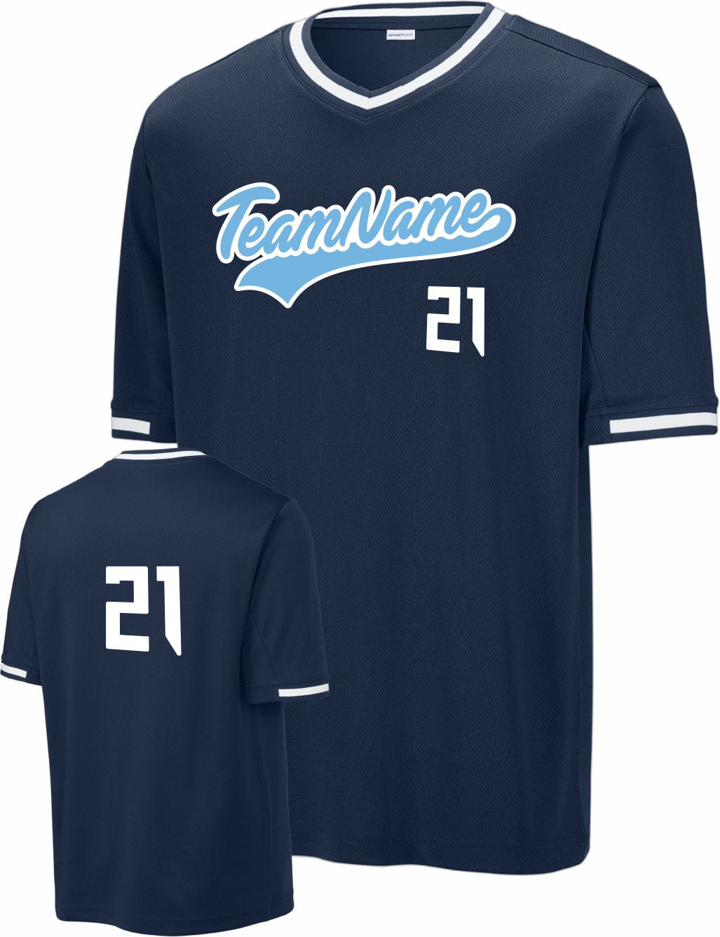 Sport-TEK Tough Mesh V-Neck Custom Baseball Jersey, color: True Navy