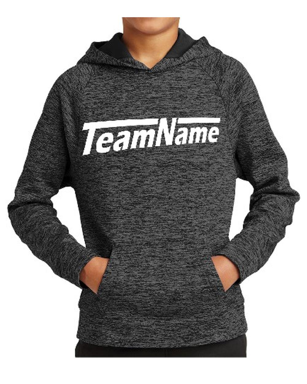 Sport-TEK Youth Electric Heather Fleece Hooded Custom Sweatshirt, color: Grey-Black Electric
