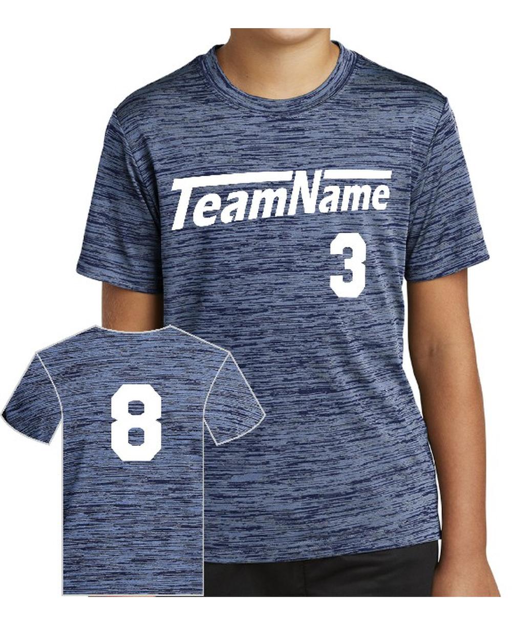 Sport-TEK Youth Electric Heather Custom Sports T-Shirt, color: Carolina Blue-True Navy Electric