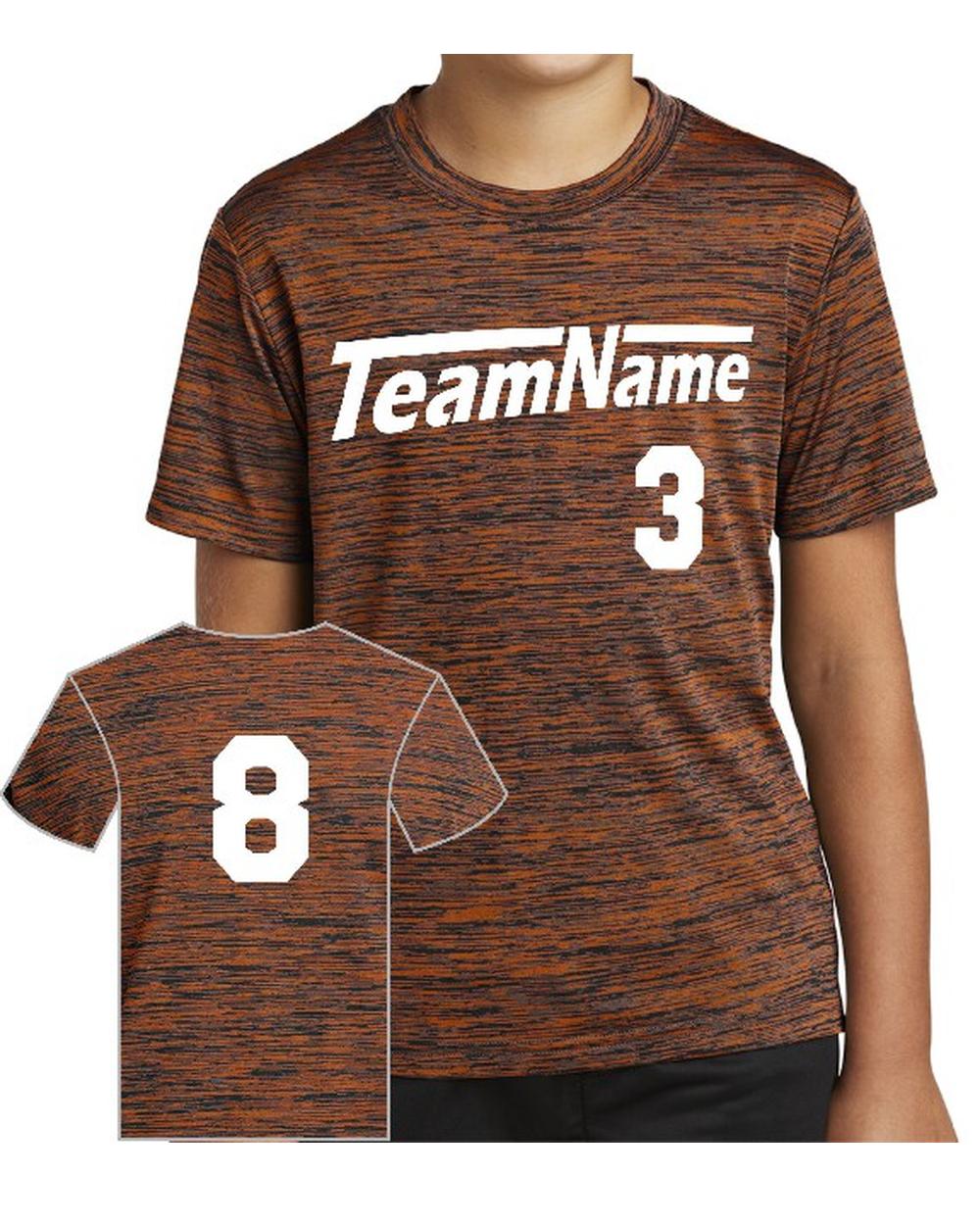 Sport-TEK Electric Heather Custom Sports T-Shirt, color: Deep Orange-Black Electric