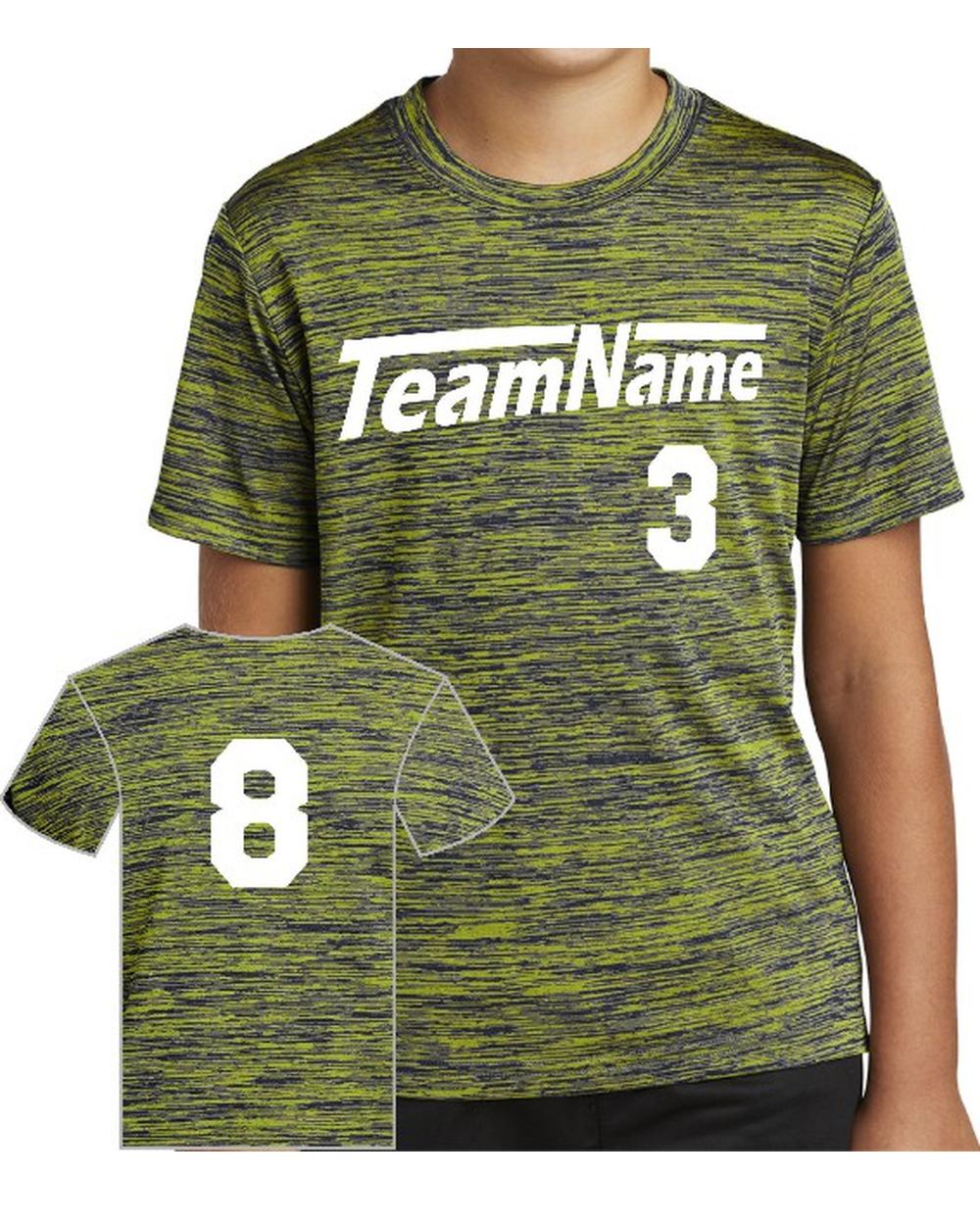 Sport-TEK Youth Electric Heather Custom Sports T-Shirt, color: Lime Shock-True Navy Electric