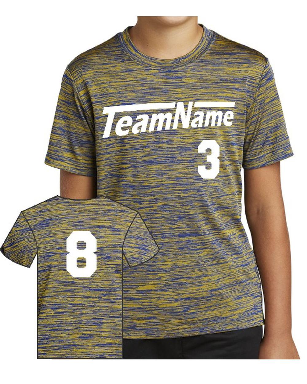 Sport-TEK Youth Electric Heather Custom Sports T-Shirt, color: True Royal-Gold Electric