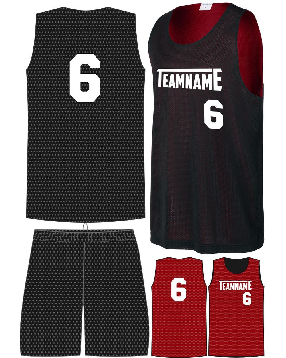 Sport-TEK Youth Posicharge Mesh Rev Custom Basketball Uniform, color: Black/Deep Red