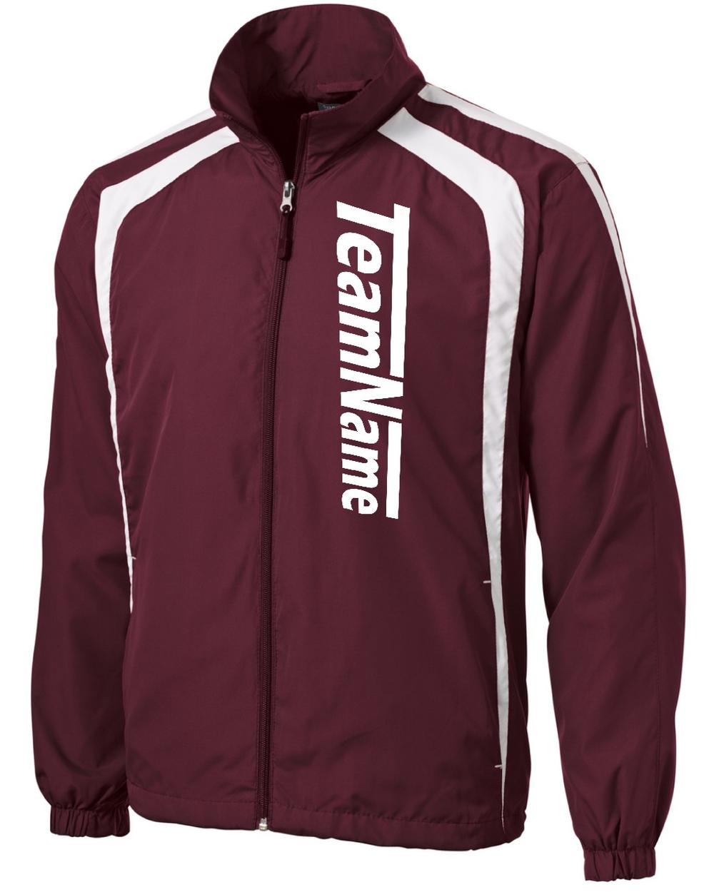 Sport-TEK ColorBlock Raglan Custom Warmup Jacket, color: Maroon/White