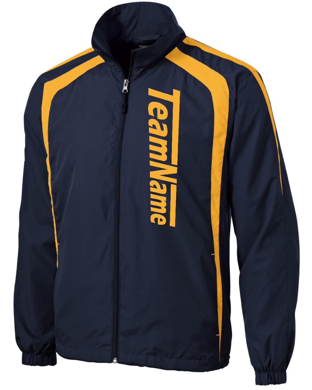Sport-TEK ColorBlock Raglan Custom Warmup Jacket, color: True Navy/Gold
