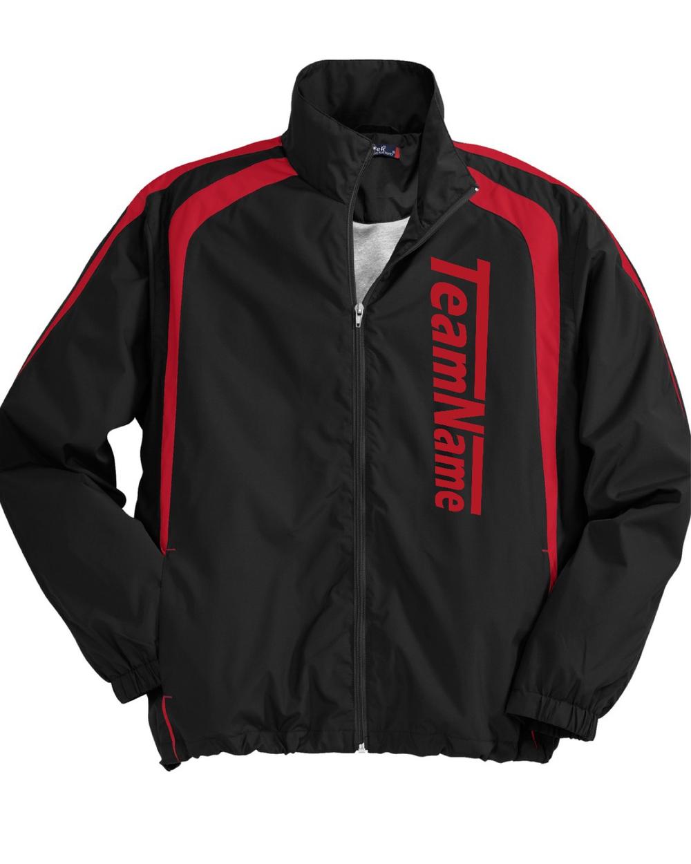 Sport-TEK ColorBlock Raglan Custom Warmup Jacket, color: Black/True Red