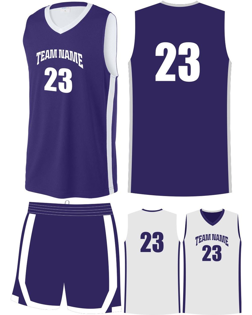 Sport-TEK Youth Rival Reversible Custom Basketball Uniform, color: Purple/White