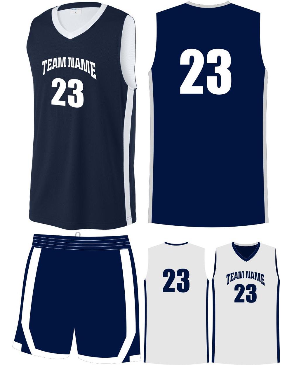 Sport-TEK Youth Rival Reversible Custom Basketball Uniform, color: True Navy/White