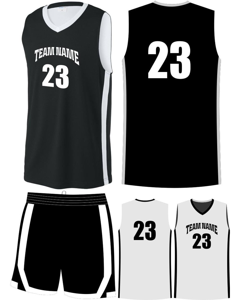 Sport-TEK Youth Rival Reversible Custom Basketball Uniform, color: Black/White